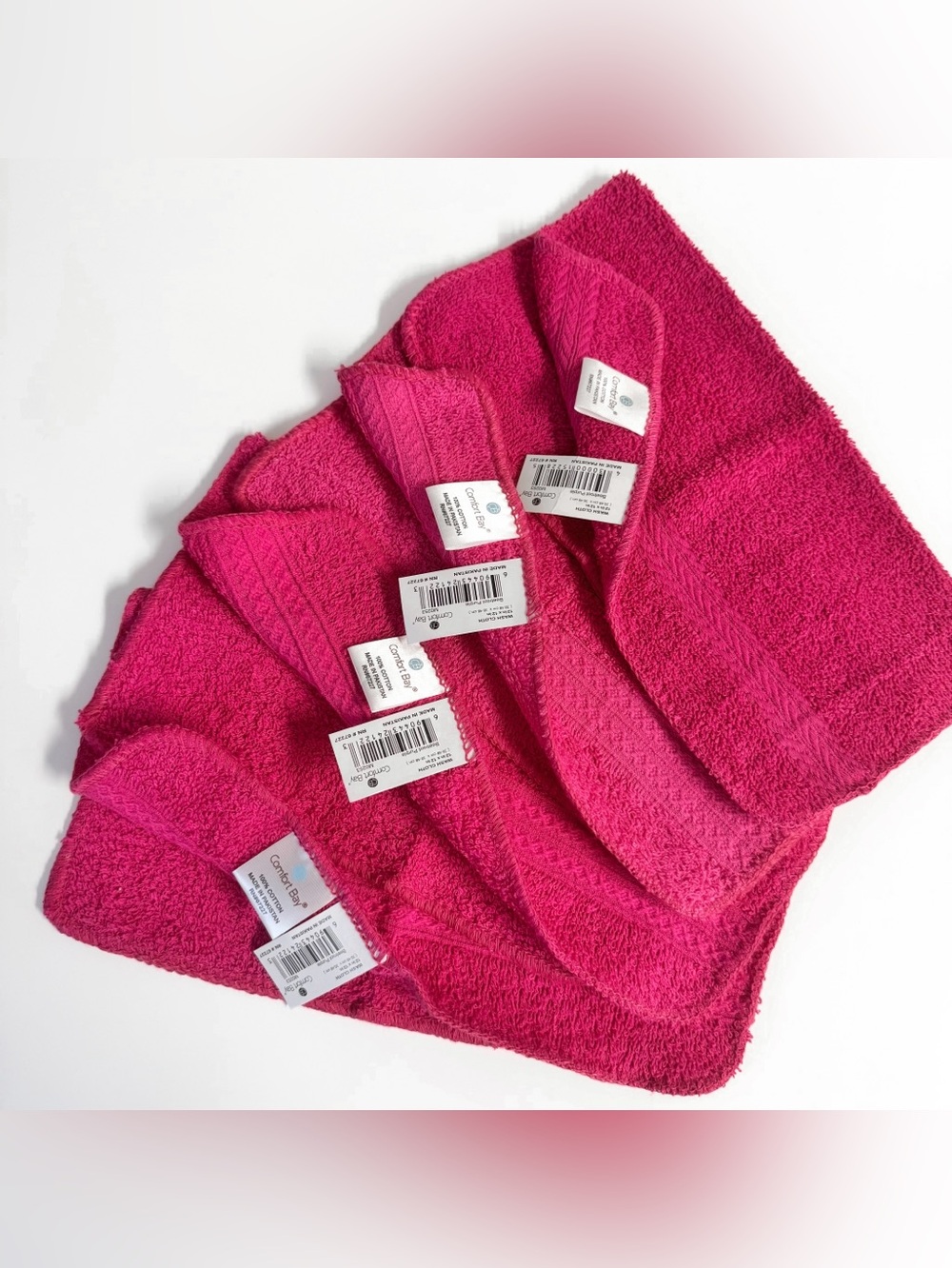 Comfort Bay Pink Washcloths with Dobby Border 100% Cotton 12x12 Lot of Four NWT